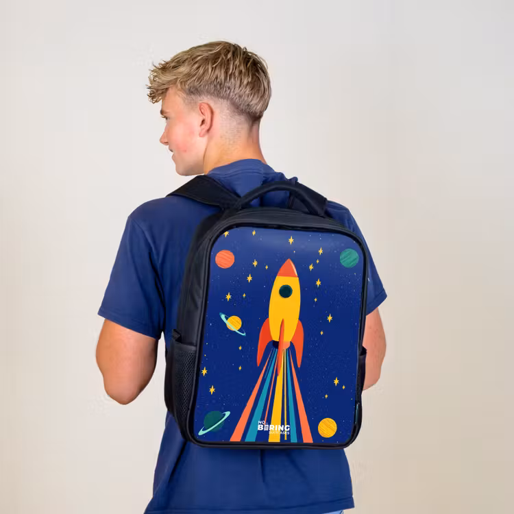 Kids backpack - Black - Rocket - Stars - Planet - Space — 5