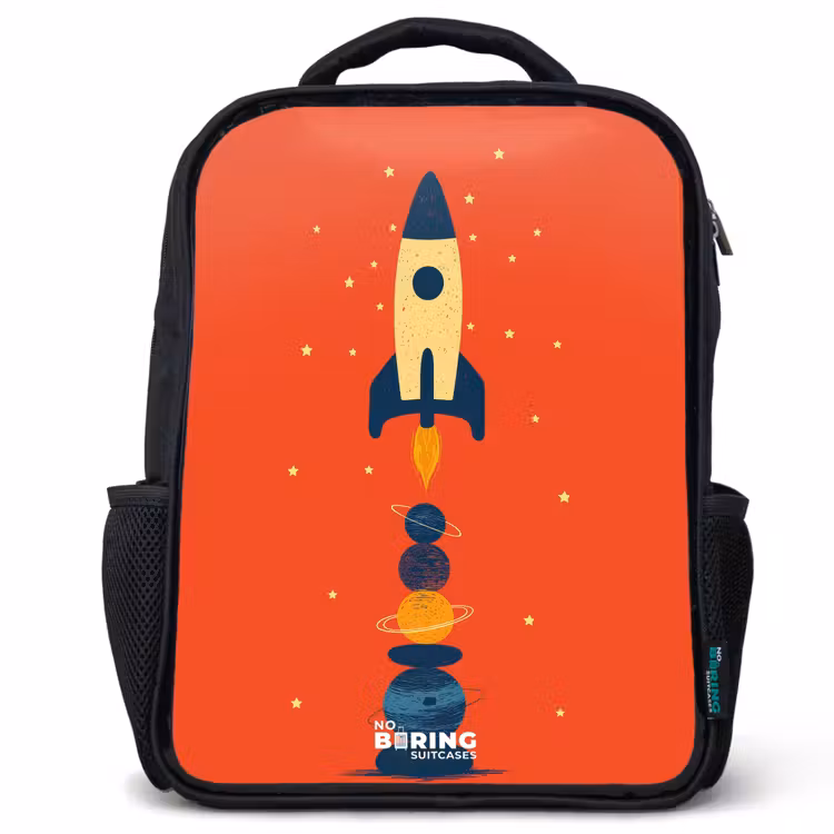 Kids backpack - Black - Rocket - Stars - Planets — 1
