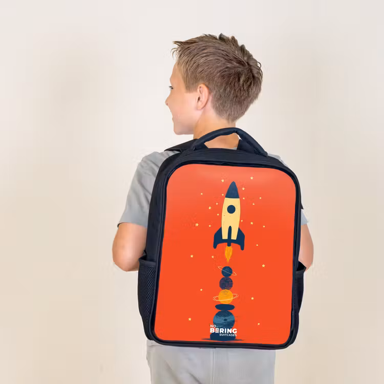 Kids backpack - Black - Rocket - Stars - Planets — 2