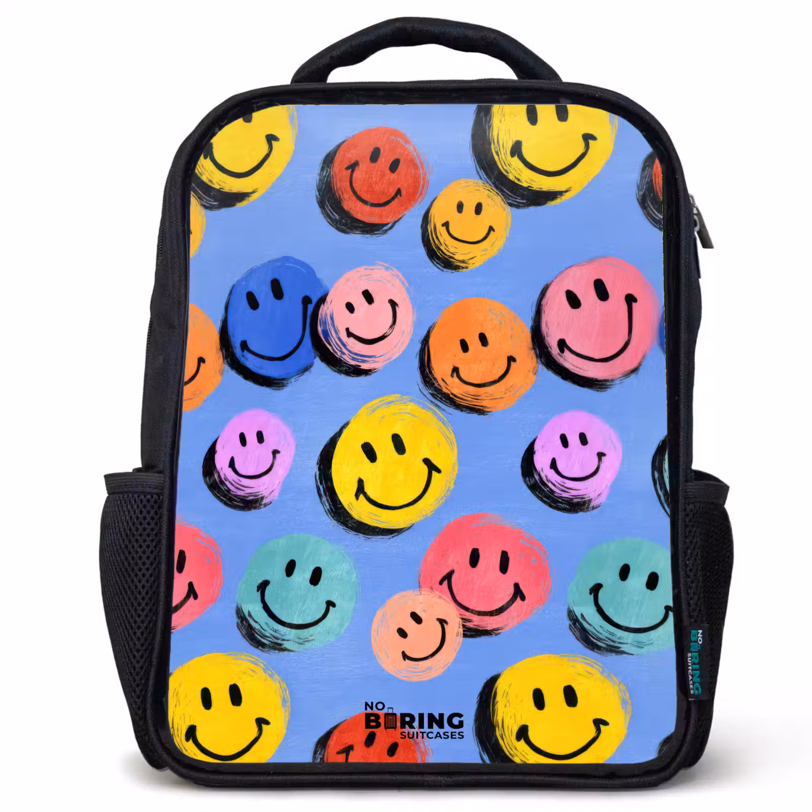 Kids backpack - Black - A playful and artistic pattern of colorful smileys — 1