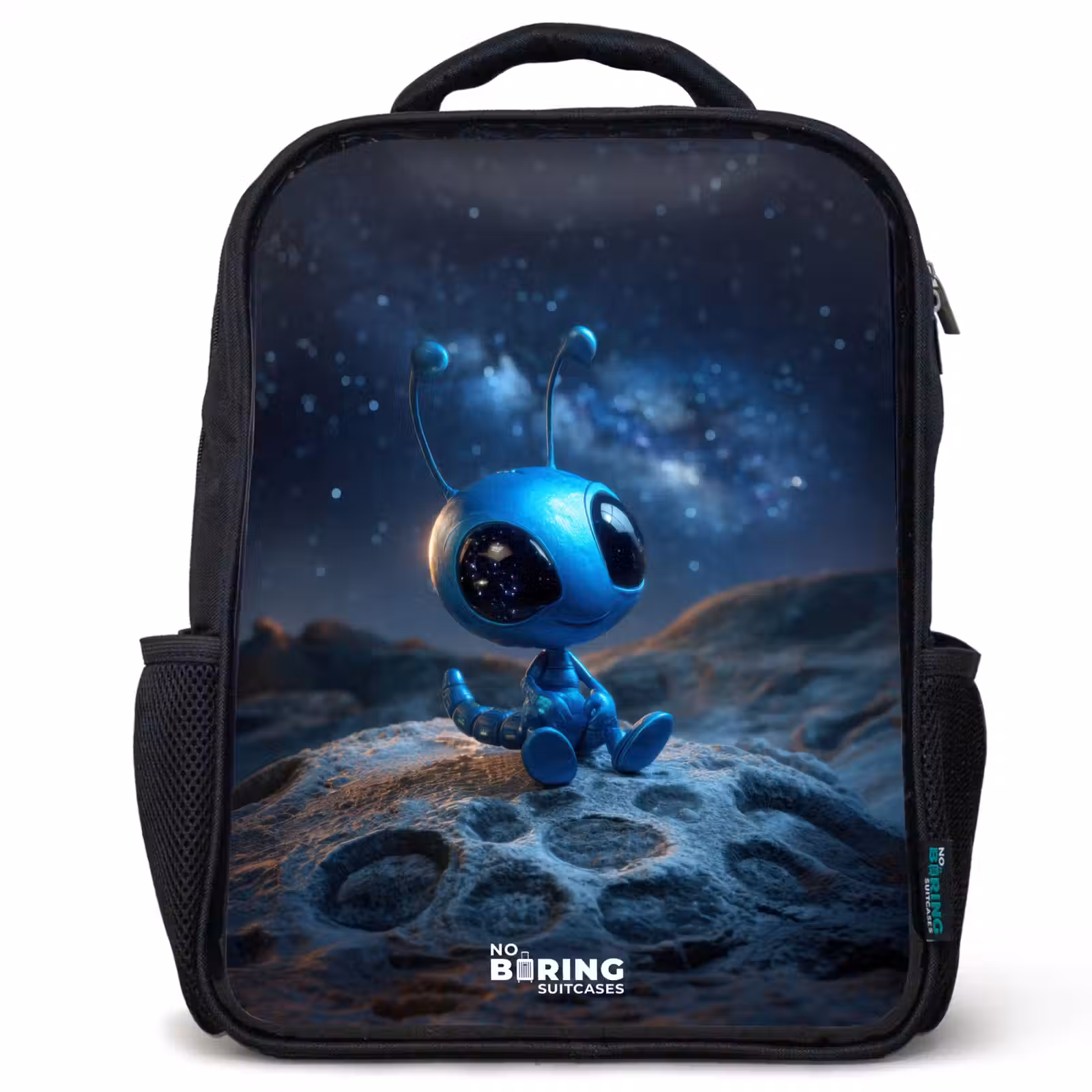 Kids backpack - Black - Blue alien creature under starry sky — 1