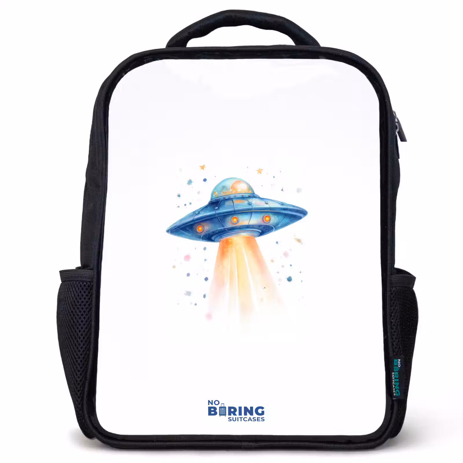 Kids backpack - Black - Blue spaceship with beam of light — 1