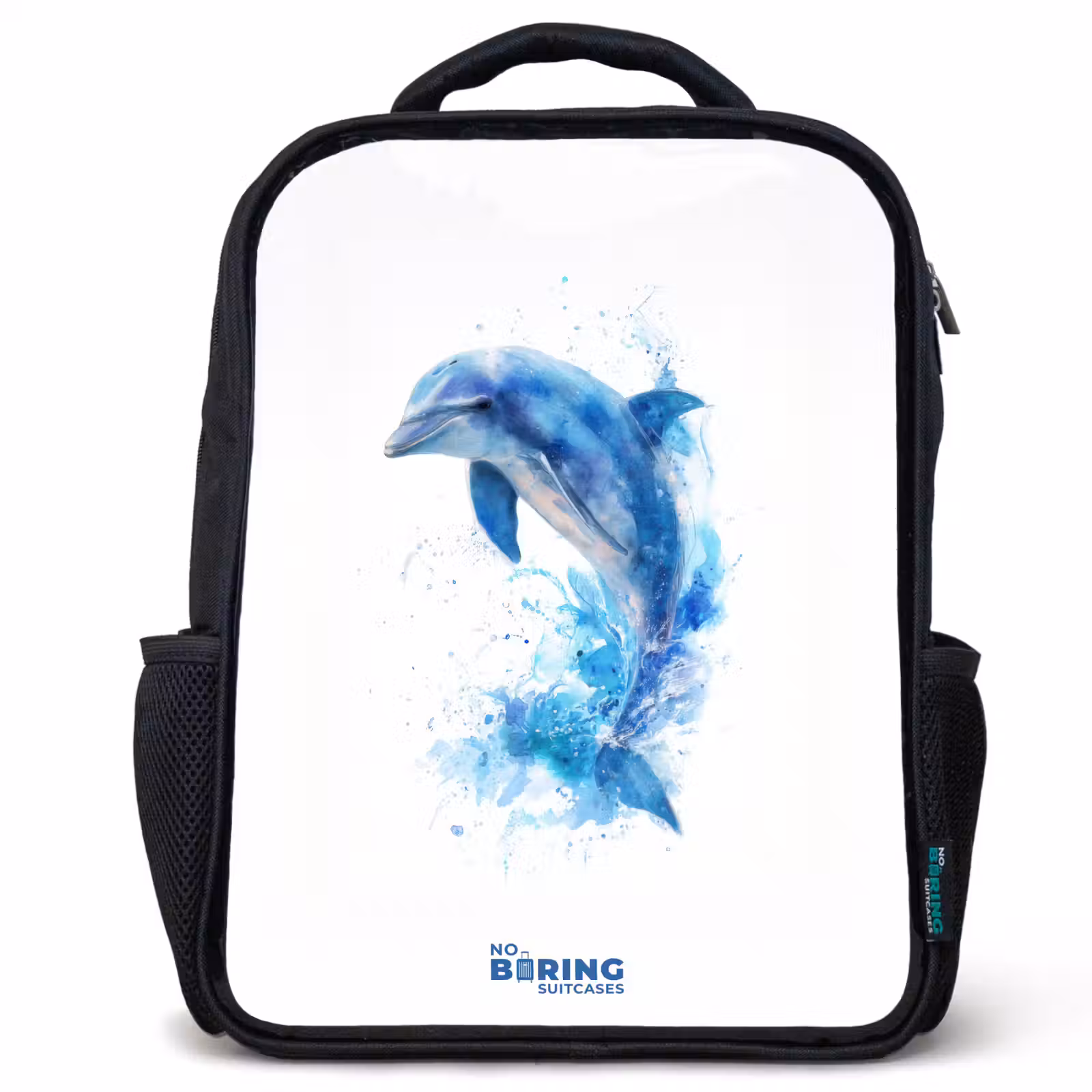Kids backpack - Black - Jumping blue dolphin — 1