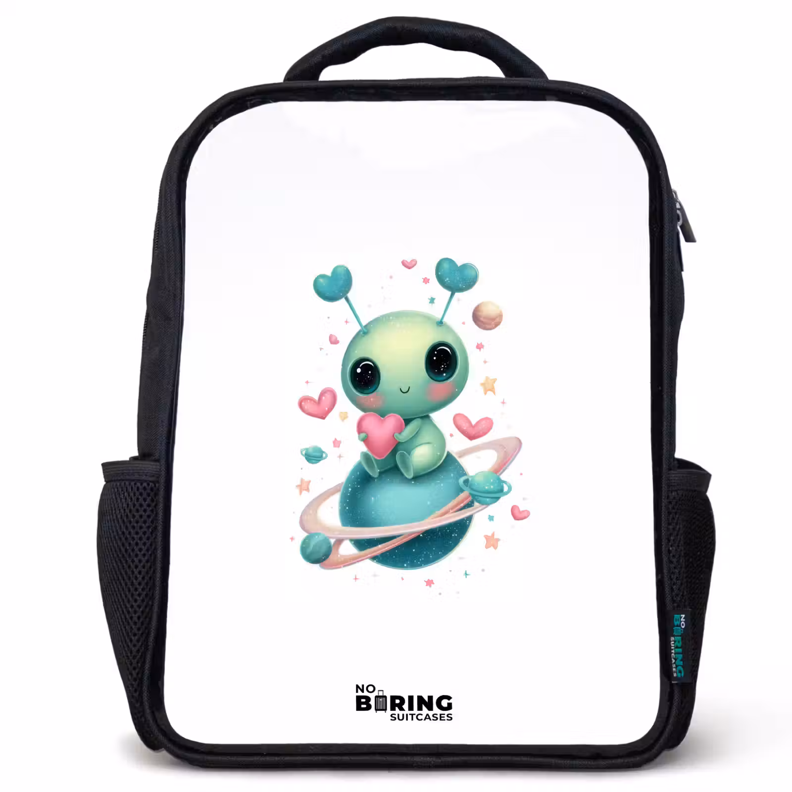 Kids backpack - Black - Sweet alien creature with heart — 1