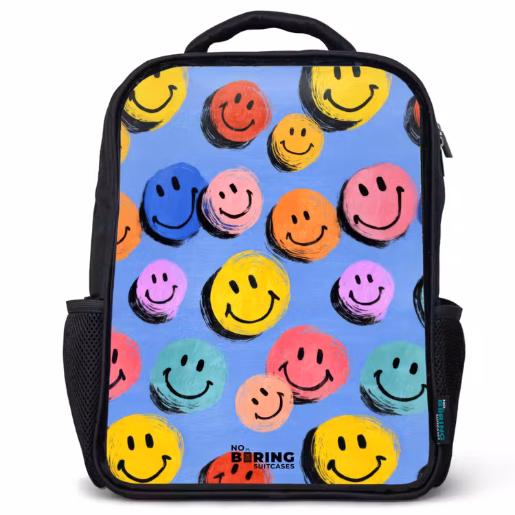 Kids backpack - Black - A playful and artistic pattern of colorful smileys — 1