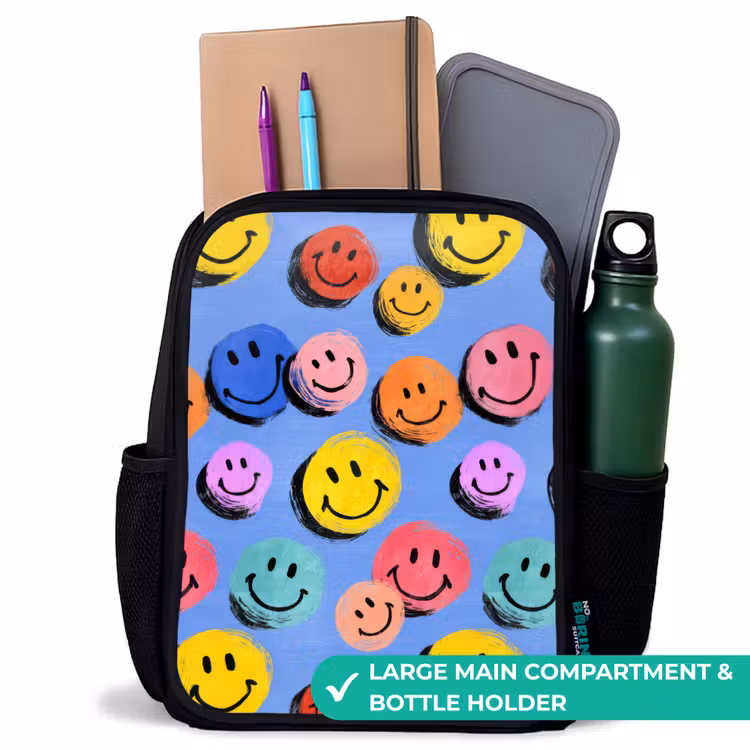 Kids backpack - Black - A playful and artistic pattern of colorful smileys — 10