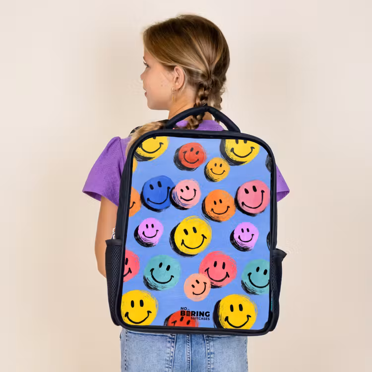 Kids backpack - Black - A playful and artistic pattern of colorful smileys — 4