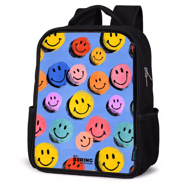 Kids backpack - Black - A playful and artistic pattern of colorful smileys — 6