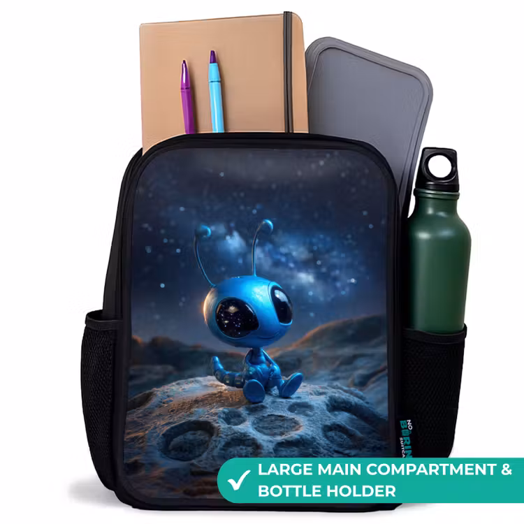 Kids backpack - Black - Blue alien creature under starry sky — 10