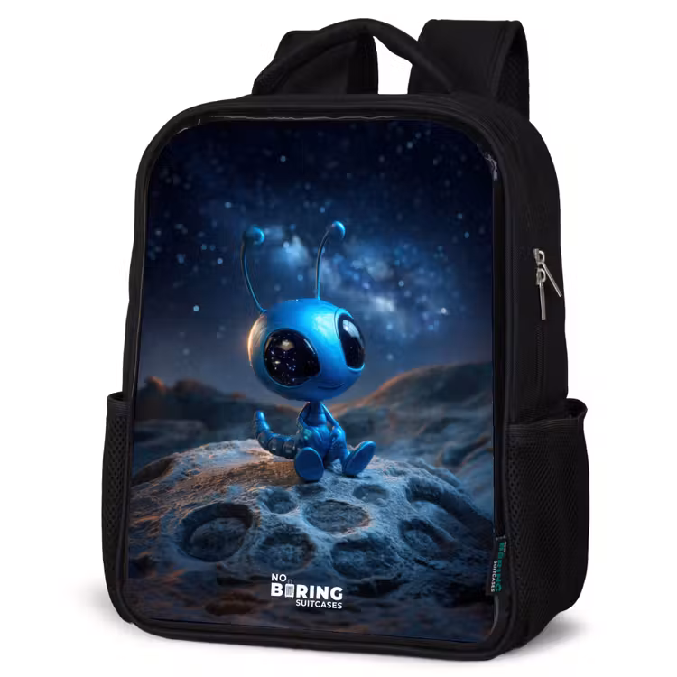 Kids backpack - Black - Blue alien creature under starry sky — 6