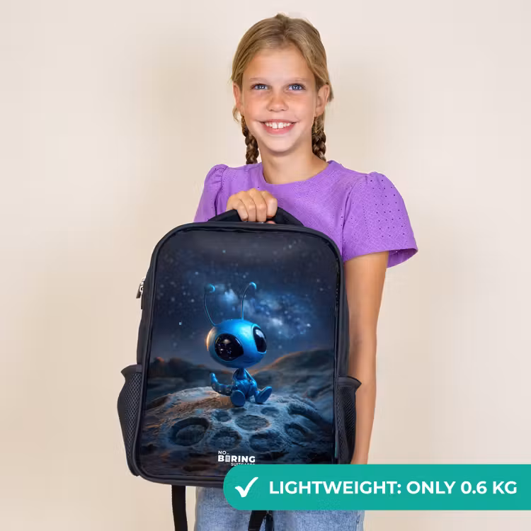 Kids backpack - Black - Blue alien creature under starry sky — 9