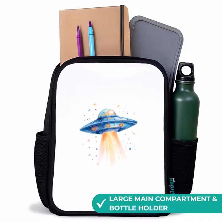 Kids backpack - Black - Blue spaceship with beam of light — 10