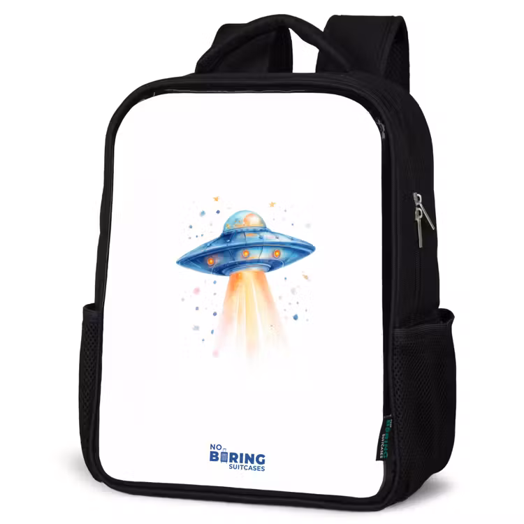 Kids backpack - Black - Blue spaceship with beam of light — 6