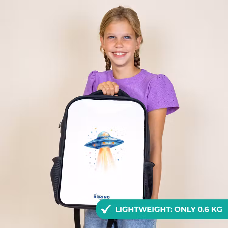 Kids backpack - Black - Blue spaceship with beam of light — 9