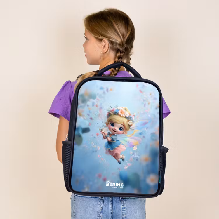 Kids backpack - Black - Butterfly Fairy in Flower Air — 4