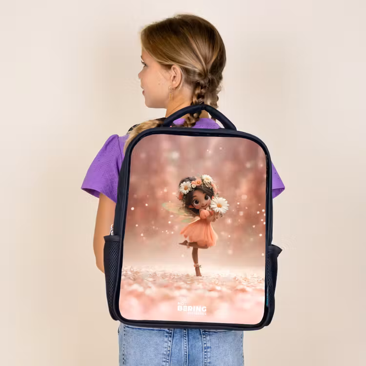 Kids backpack - Black - Fairy with daisies — 4