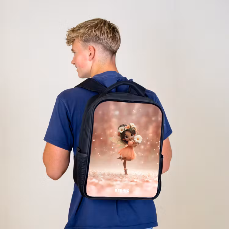 Kids backpack - Black - Fairy with daisies — 5