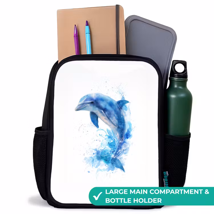 Kids backpack - Black - Jumping blue dolphin — 10