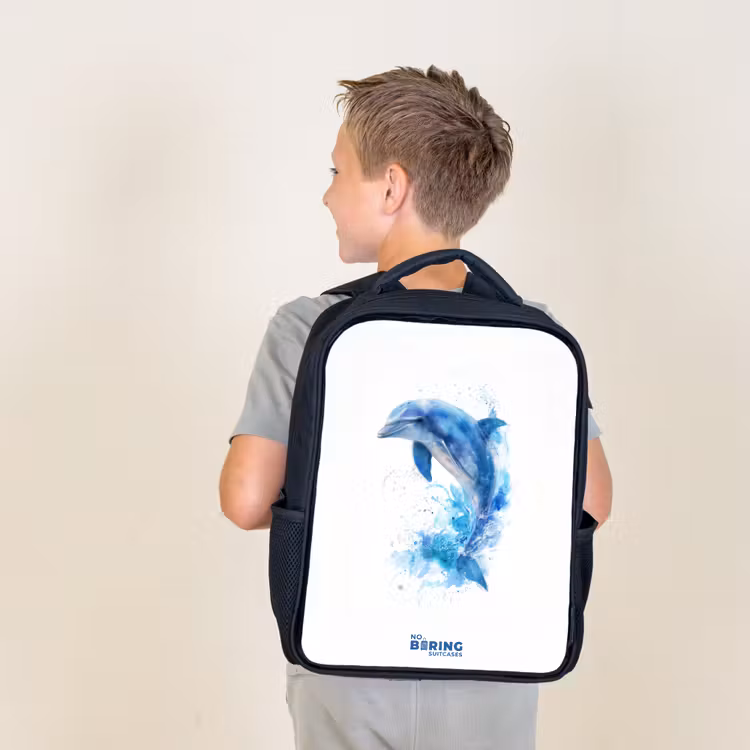 Kids backpack - Black - Jumping blue dolphin — 2