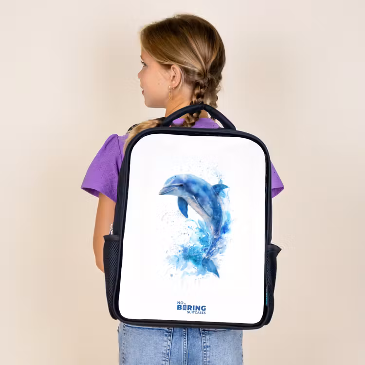 Kids backpack - Black - Jumping blue dolphin — 4