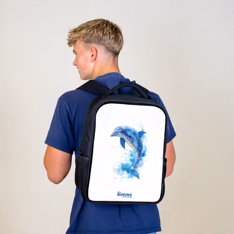 Kids backpack - Black - Jumping blue dolphin — 5
