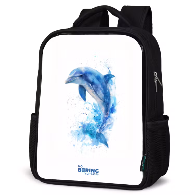 Kids backpack - Black - Jumping blue dolphin — 6