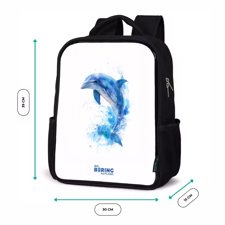 Kids backpack - Black - Jumping blue dolphin — 8