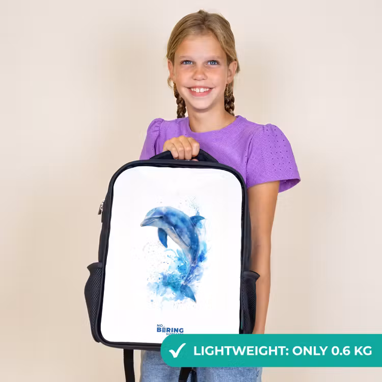 Kids backpack - Black - Jumping blue dolphin — 9
