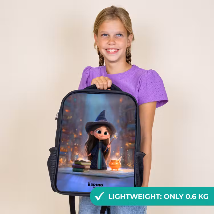 Kids backpack - Black - Little enchantress in library — 9