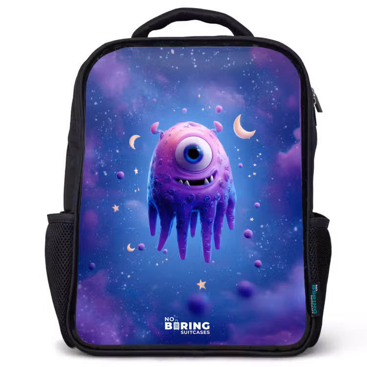 Kids backpack - Black - Merry purple eye in space — 1