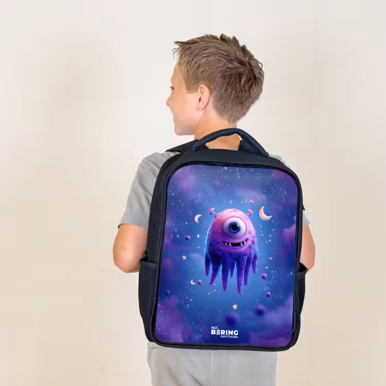 Kids backpack - Black - Merry purple eye in space — 2