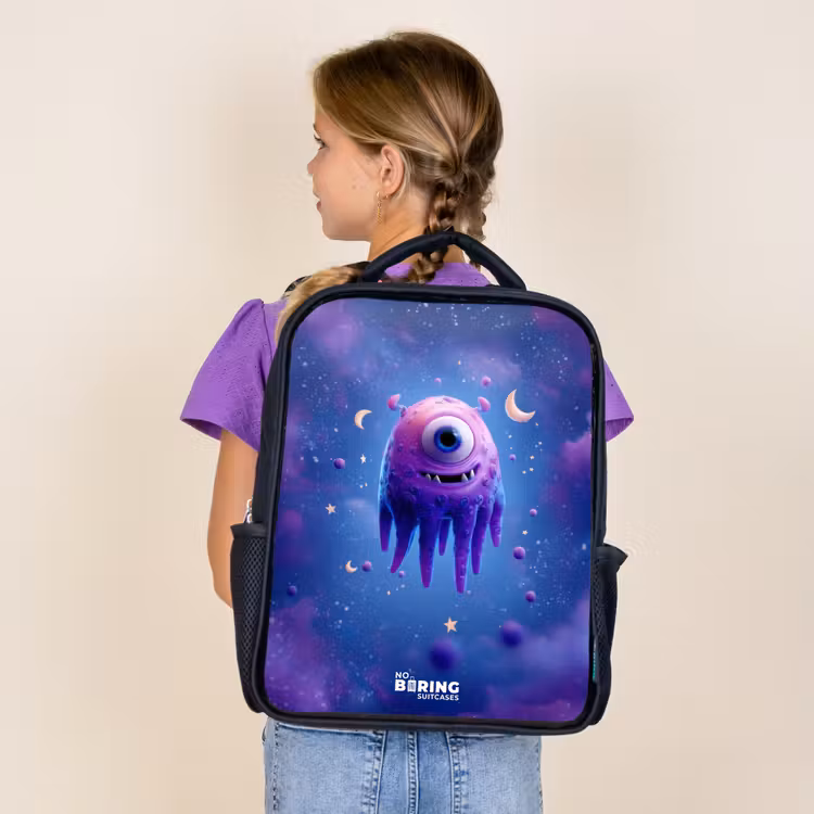 Kids backpack - Black - Merry purple eye in space — 4