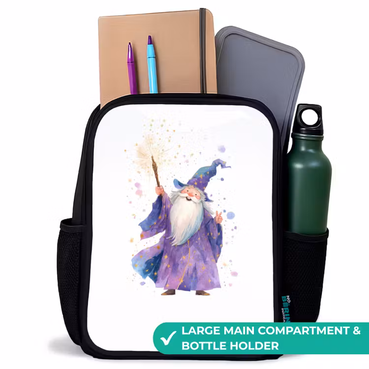 Kids backpack - Black - Old magician with staff — 10