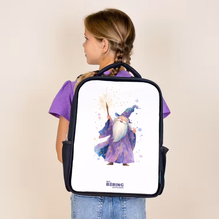 Kids backpack - Black - Old magician with staff — 4