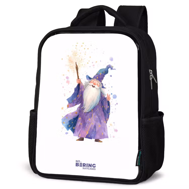 Kids backpack - Black - Old magician with staff — 6