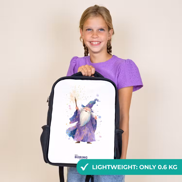 Kids backpack - Black - Old magician with staff — 9