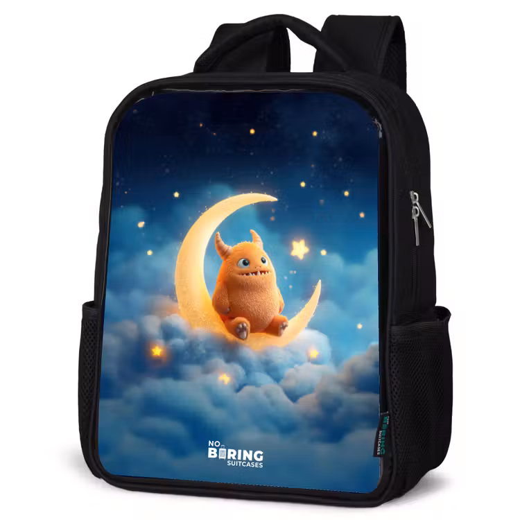 Kids backpack - Black - Orange monster on crescent moon — 6