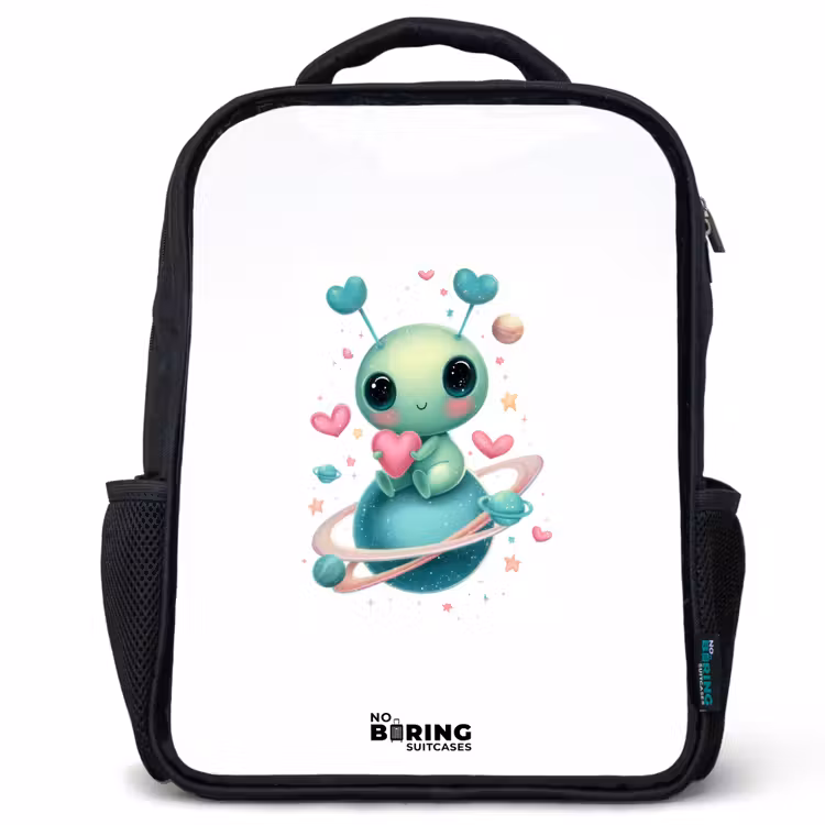 Kids backpack - Black - Sweet alien creature with heart — 1