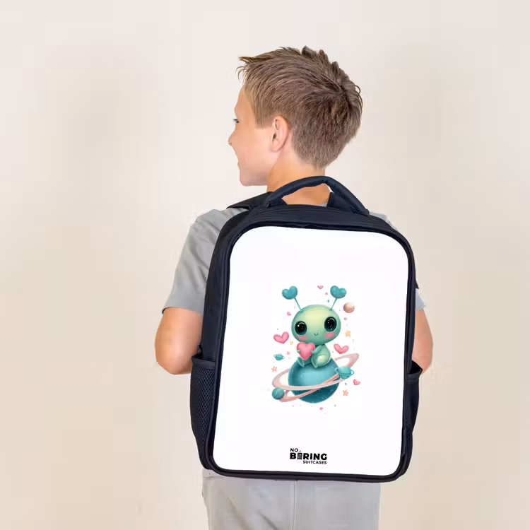 Kids backpack - Black - Sweet alien creature with heart — 2