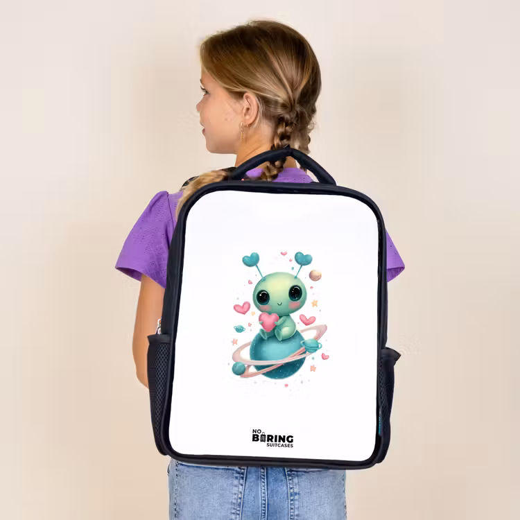 Kids backpack - Black - Sweet alien creature with heart — 4