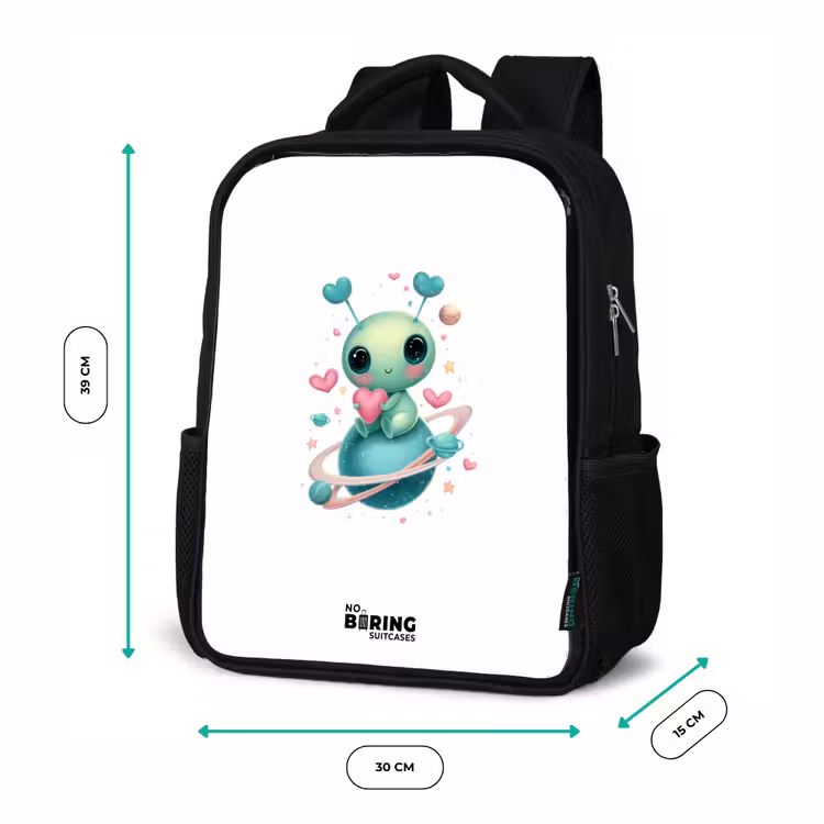 Kids backpack - Black - Sweet alien creature with heart — 8