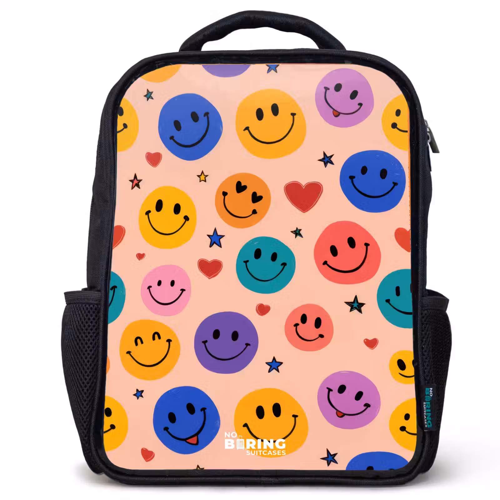 Kids backpack - Black - Cheerful Smiley Pattern — 1