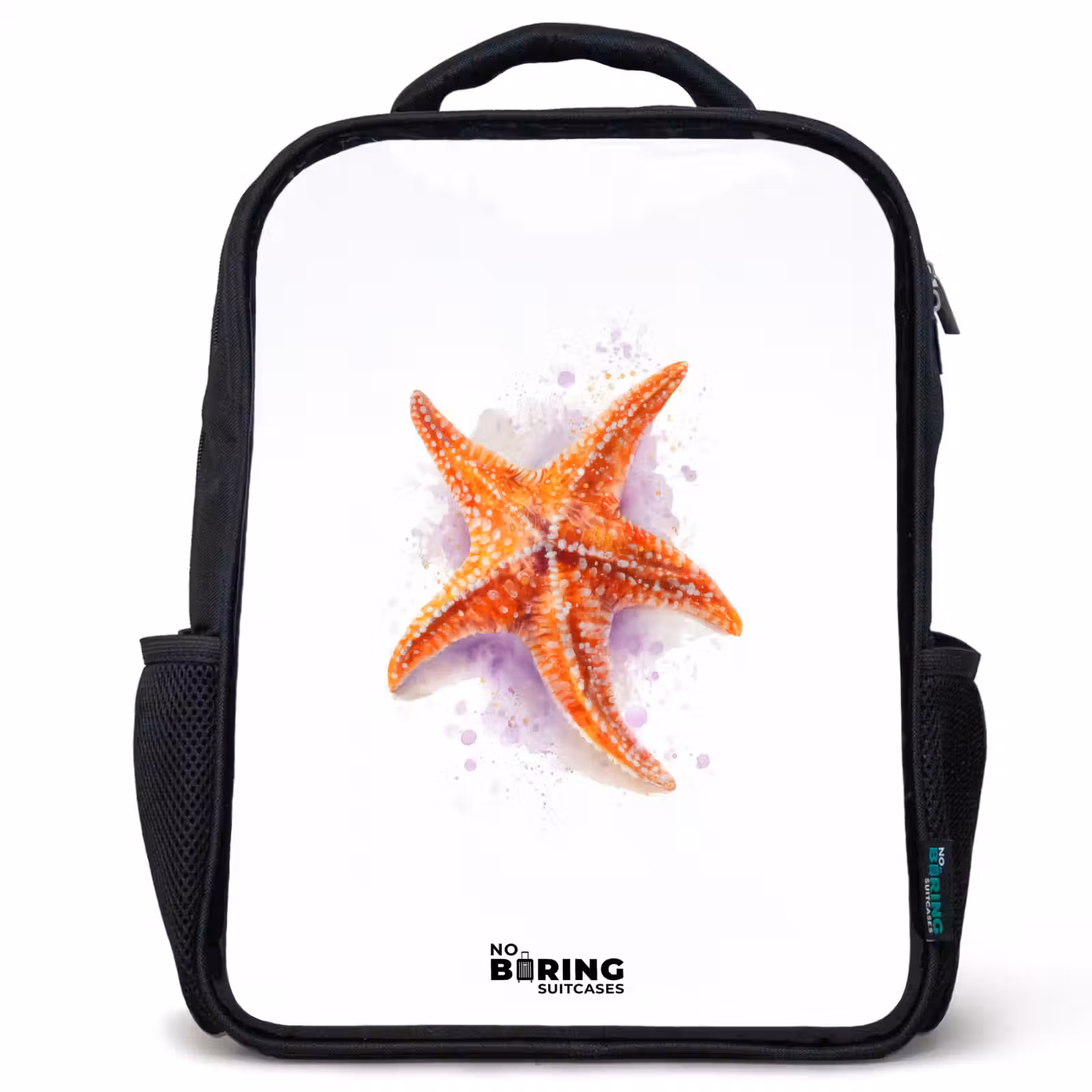 Kids backpack - Black - Orange Starfish Illustration — 1