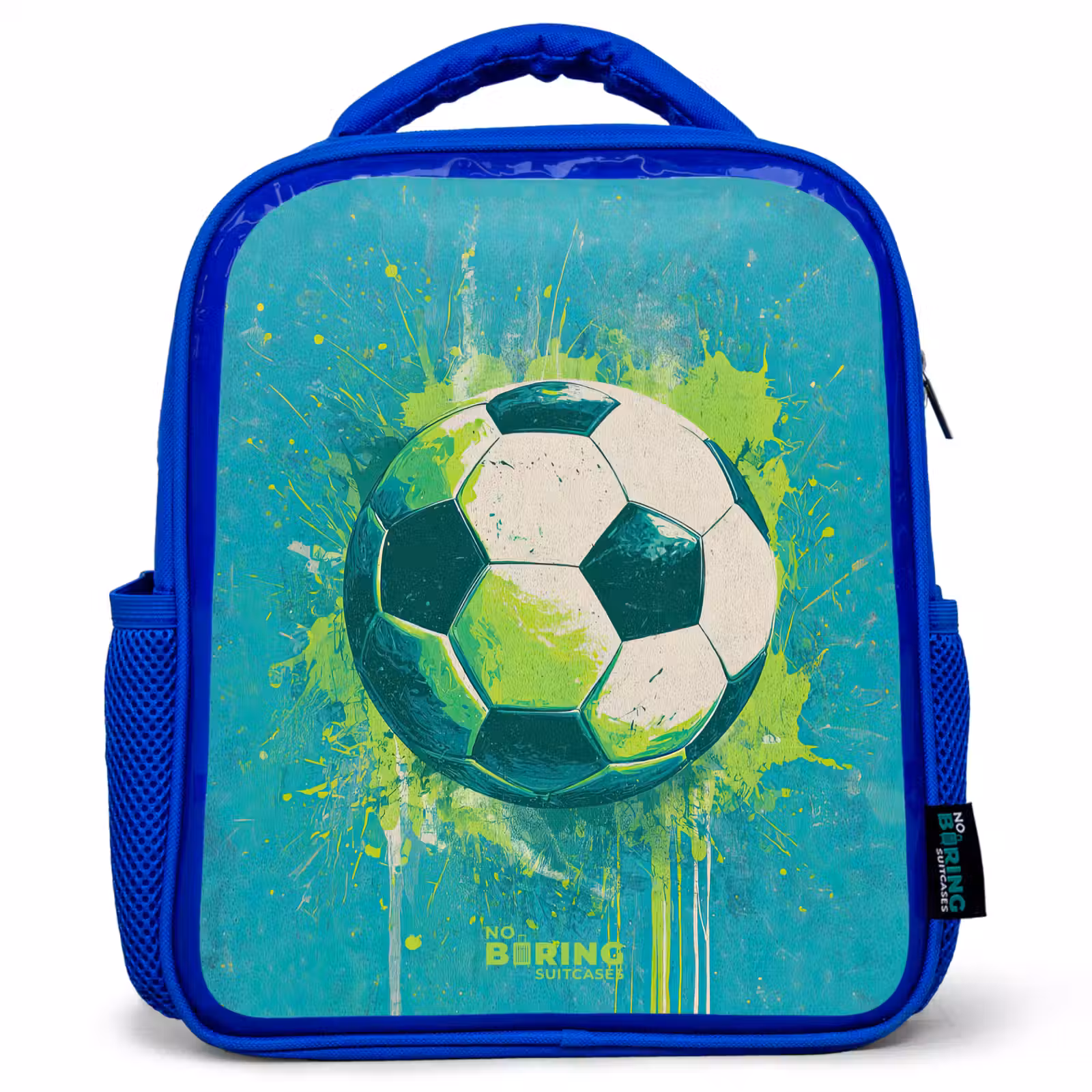 Kids backpack with name - Blue - Soccer - Paint Splashes - Green - Blue — 1