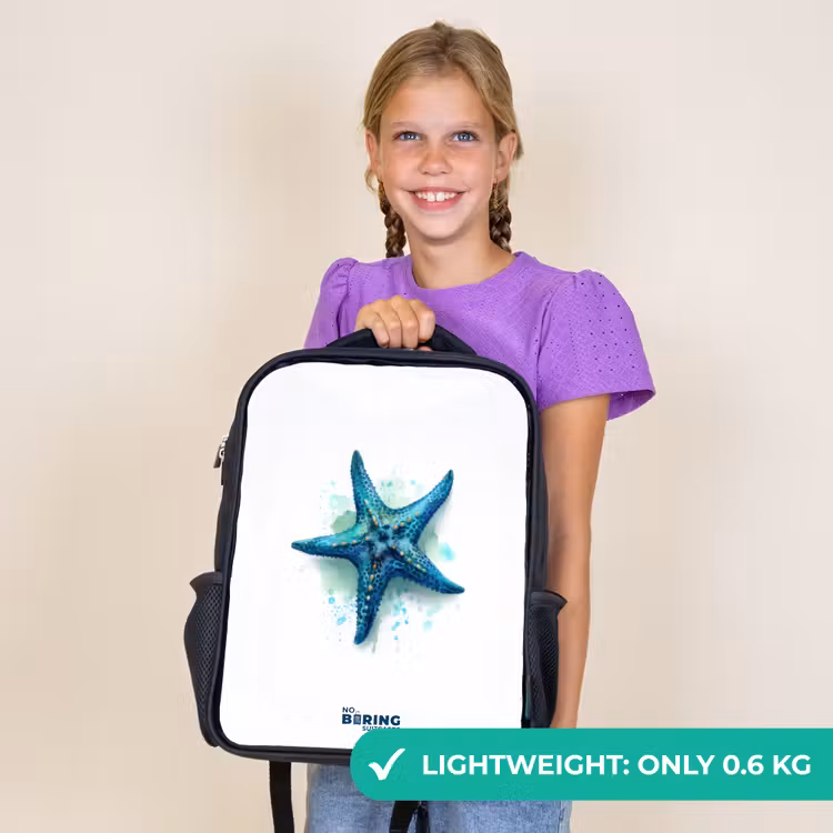 Kids backpack - Black - Blue Starfish on White Background — 9