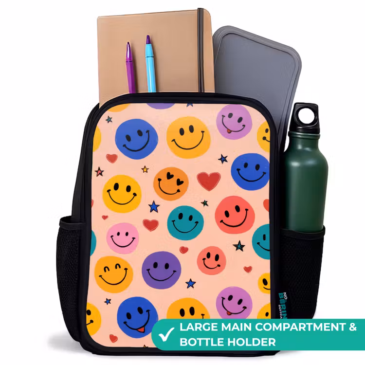 Kids backpack - Black - Cheerful Smiley Pattern — 10