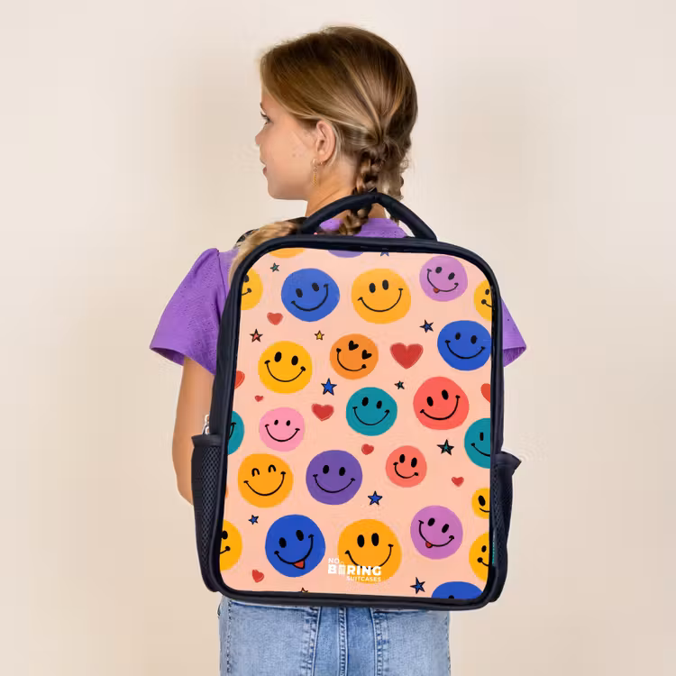 Kids backpack - Black - Cheerful Smiley Pattern — 4