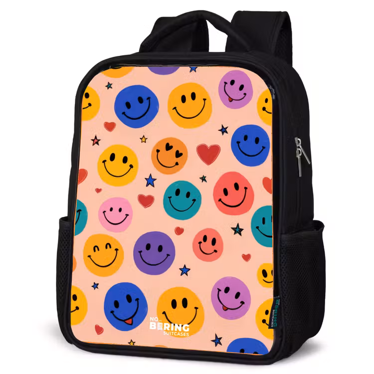 Kids backpack - Black - Cheerful Smiley Pattern — 6