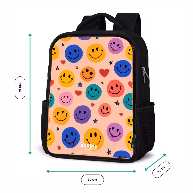 Kids backpack - Black - Cheerful Smiley Pattern — 8