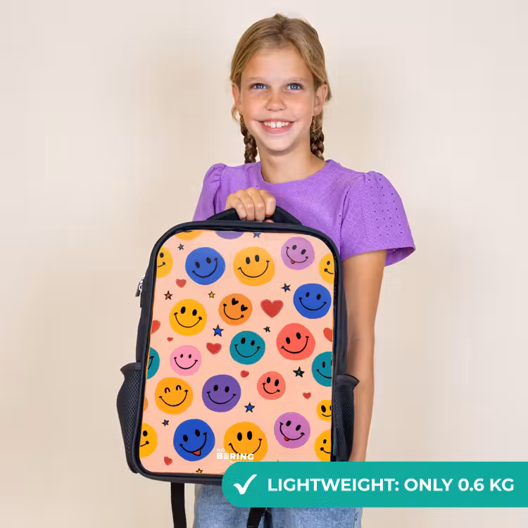 Kids backpack - Black - Cheerful Smiley Pattern — 9